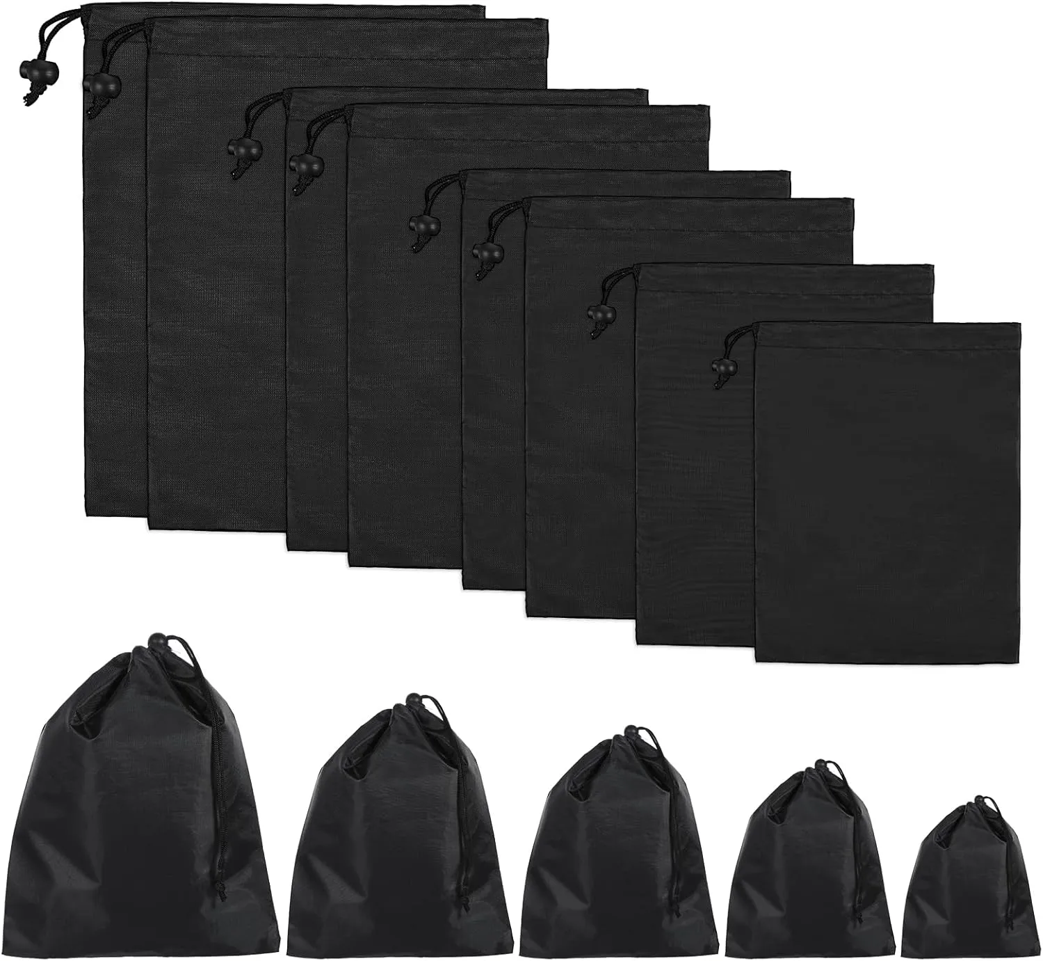 8pcs Draw String Bags,Drawstring Shoe Bag,201D Polyester Waterproof Draw String Bags for Travel, Wardrobe, Outdoors,Shopping,Different Sized Foldable Drawstring Bag,Shoe Travel Bag Black