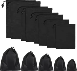 8pcs Draw String Bags,Drawstring Shoe Bag,201D Polyester Waterproof Draw String Bags for Travel, Wardrobe, Outdoors,Shopping,Different Sized Foldable Drawstring Bag,Shoe Travel Bag Black