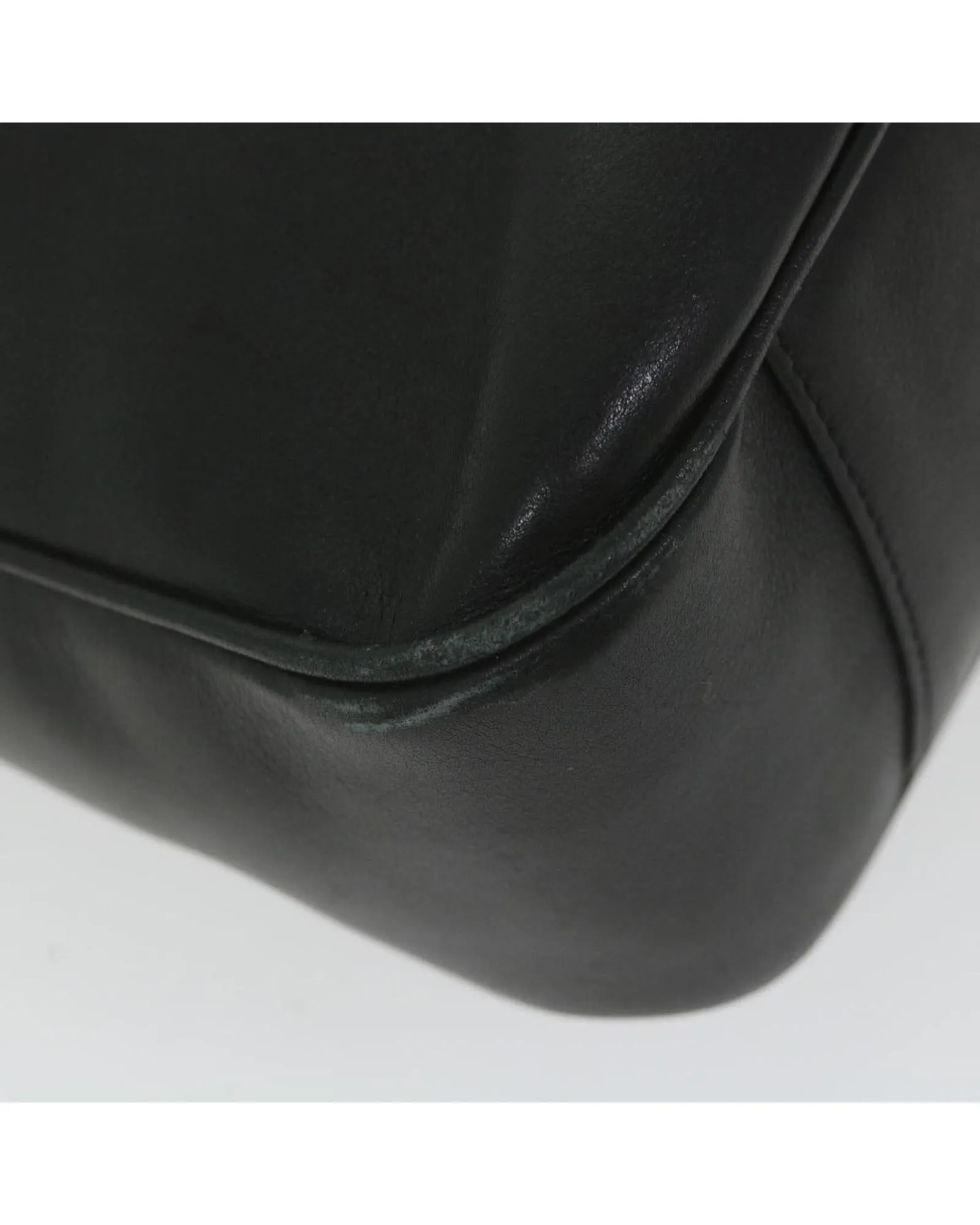 Black Leather Shoulder Bag with Bamboo Handle