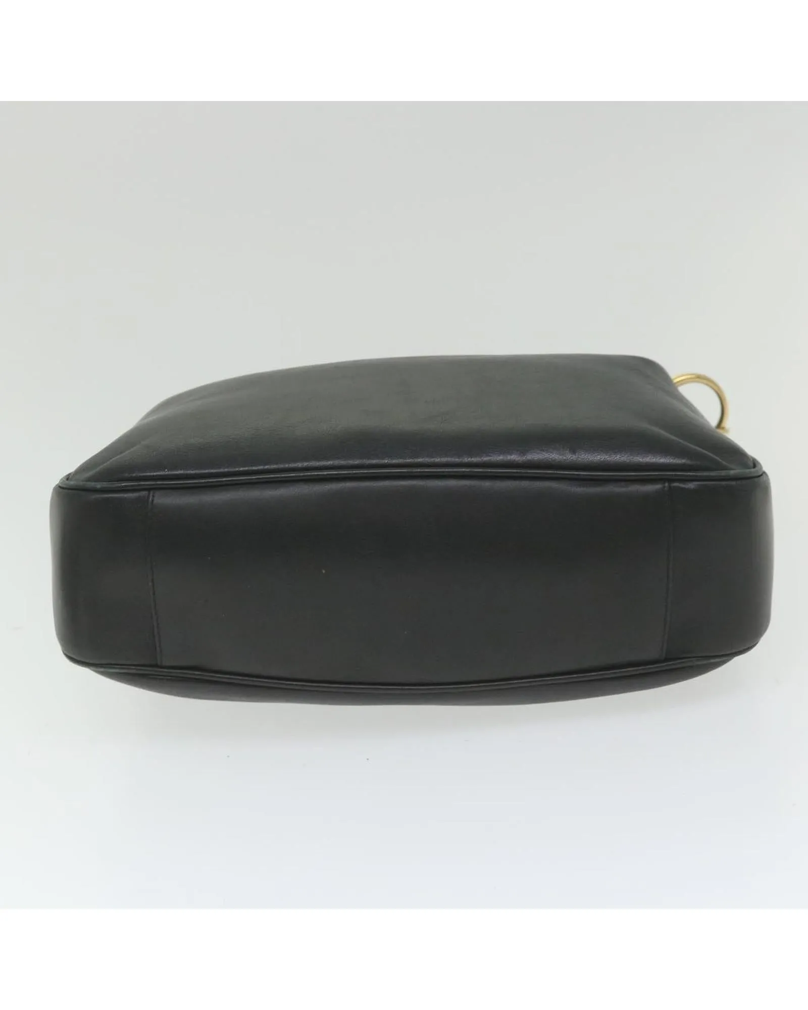 Black Leather Shoulder Bag with Bamboo Handle