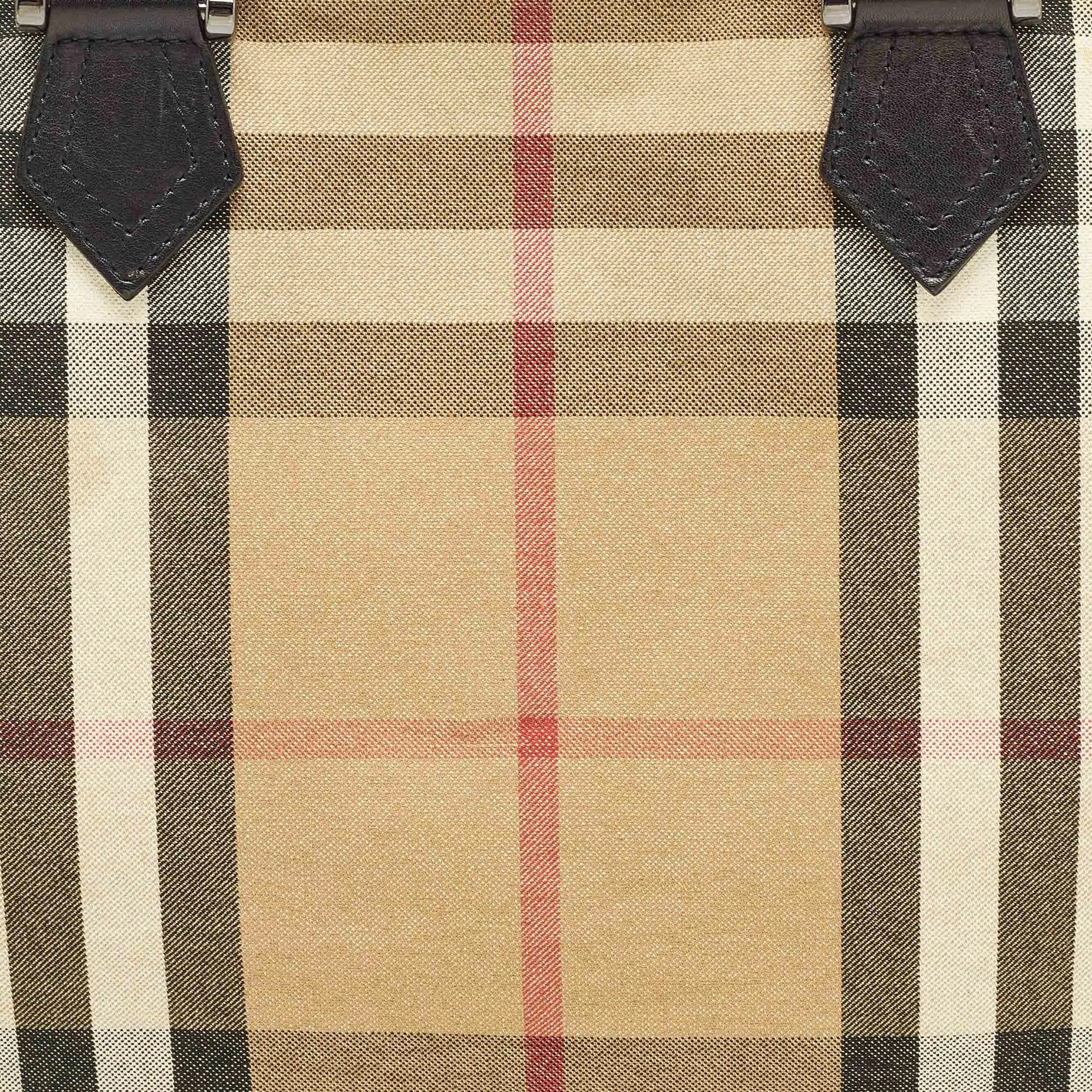 BURBERRY Beige/Black House Check Shimmer Fabric and Leather Nickie Tote