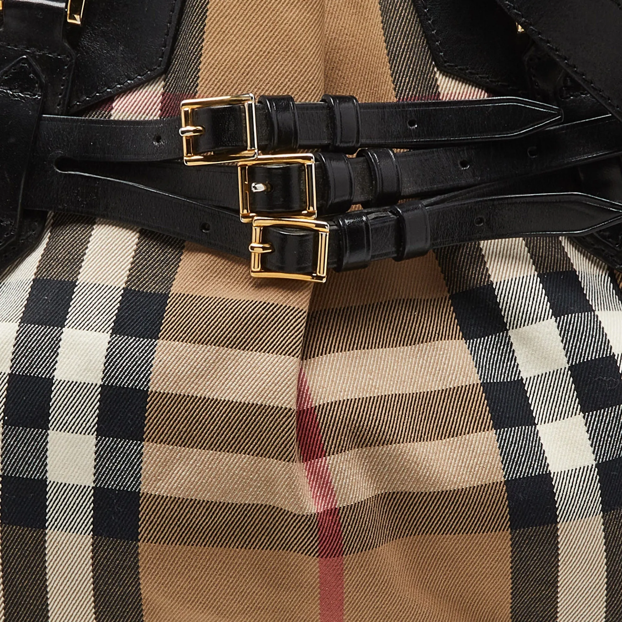 BURBERRY Black House Check Canvas and Leather Large Bridle Lynher Tote