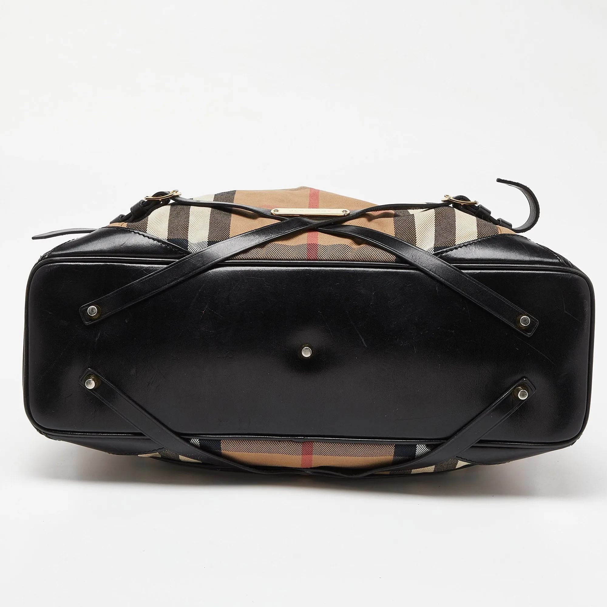 BURBERRY Black House Check Canvas and Leather Large Bridle Lynher Tote