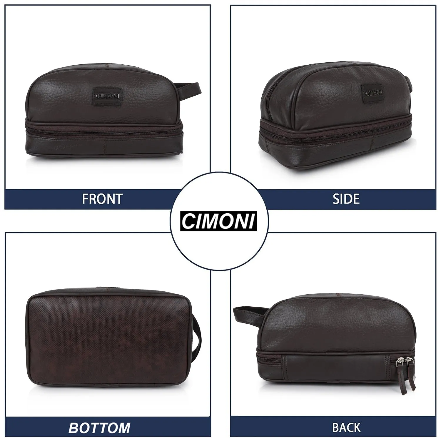 CIMONI Genuine Leather Toiletry Kits Travelling Shaving Kit or Makeup Cosmetic Kit Organizer Pouch Toiletry Bag for Unisex
