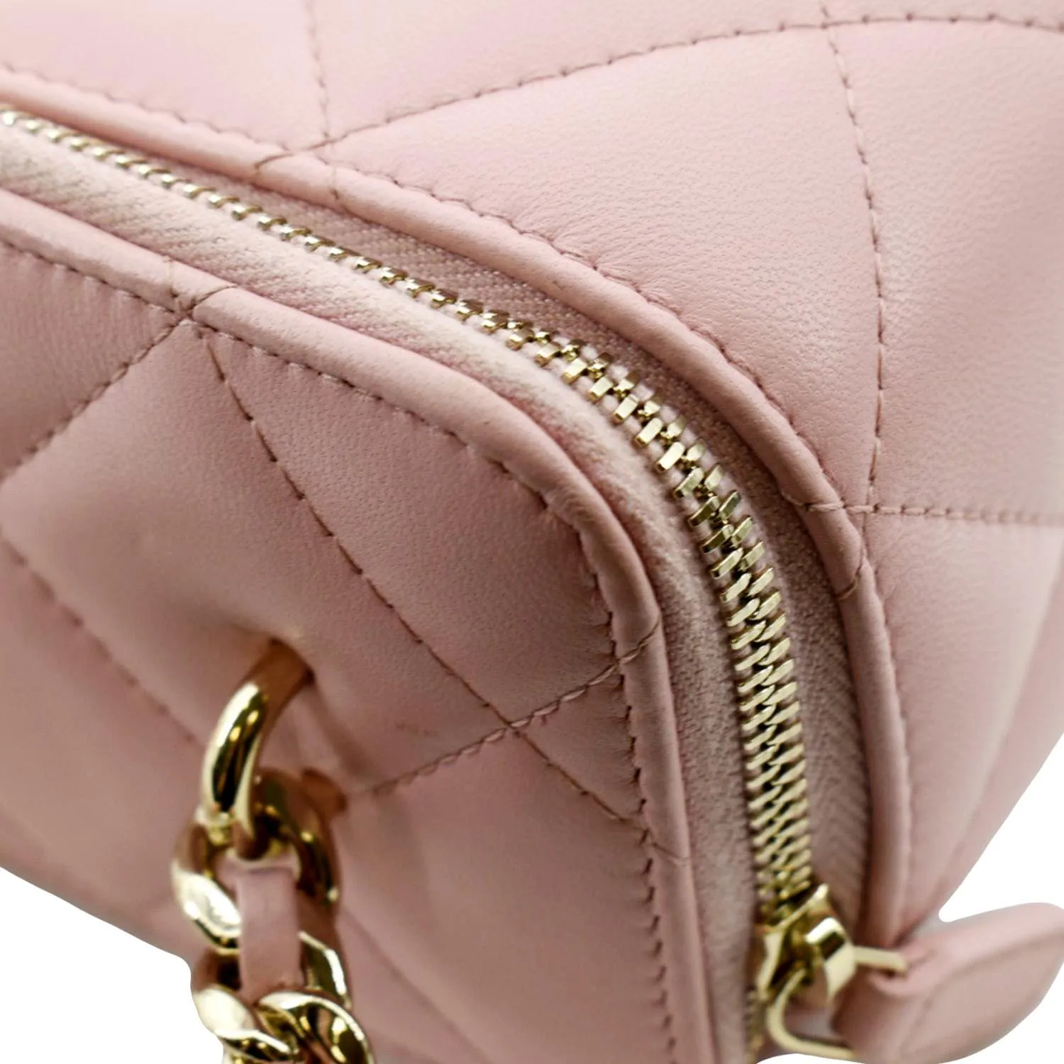 CL Resin Elegant Chain Vanity Case Quilted Leather Shoulder Bag Pink