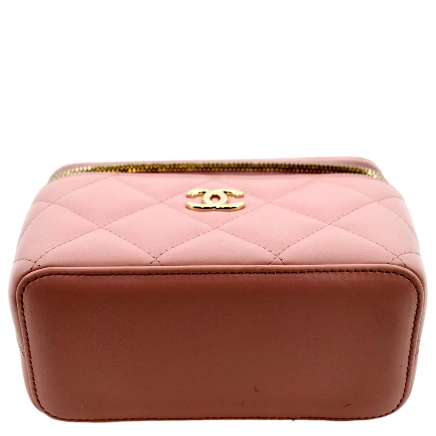 CL Resin Elegant Chain Vanity Case Quilted Leather Shoulder Bag Pink