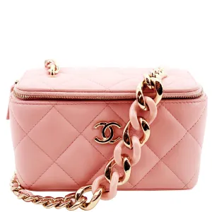 CL Resin Elegant Chain Vanity Case Quilted Leather Shoulder Bag Pink