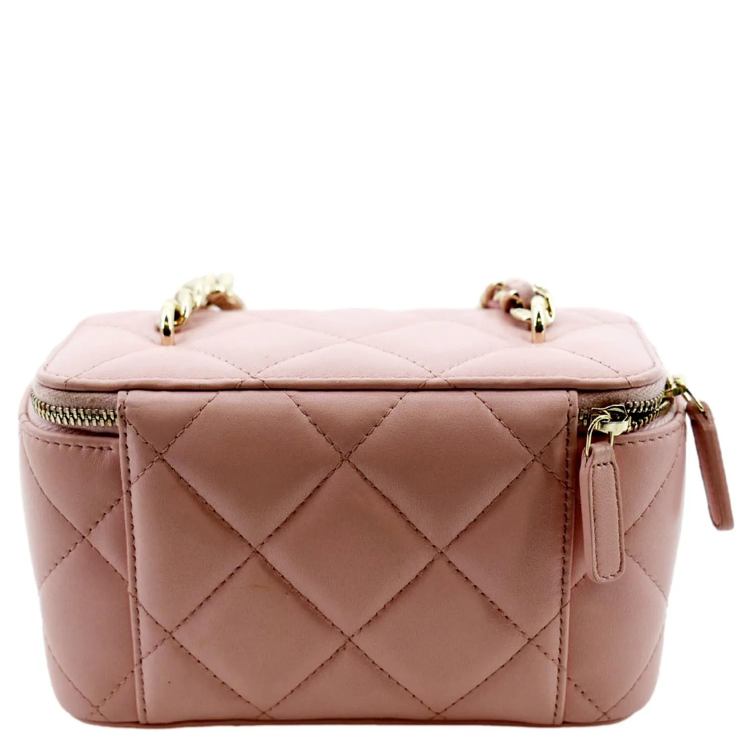 CL Resin Elegant Chain Vanity Case Quilted Leather Shoulder Bag Pink