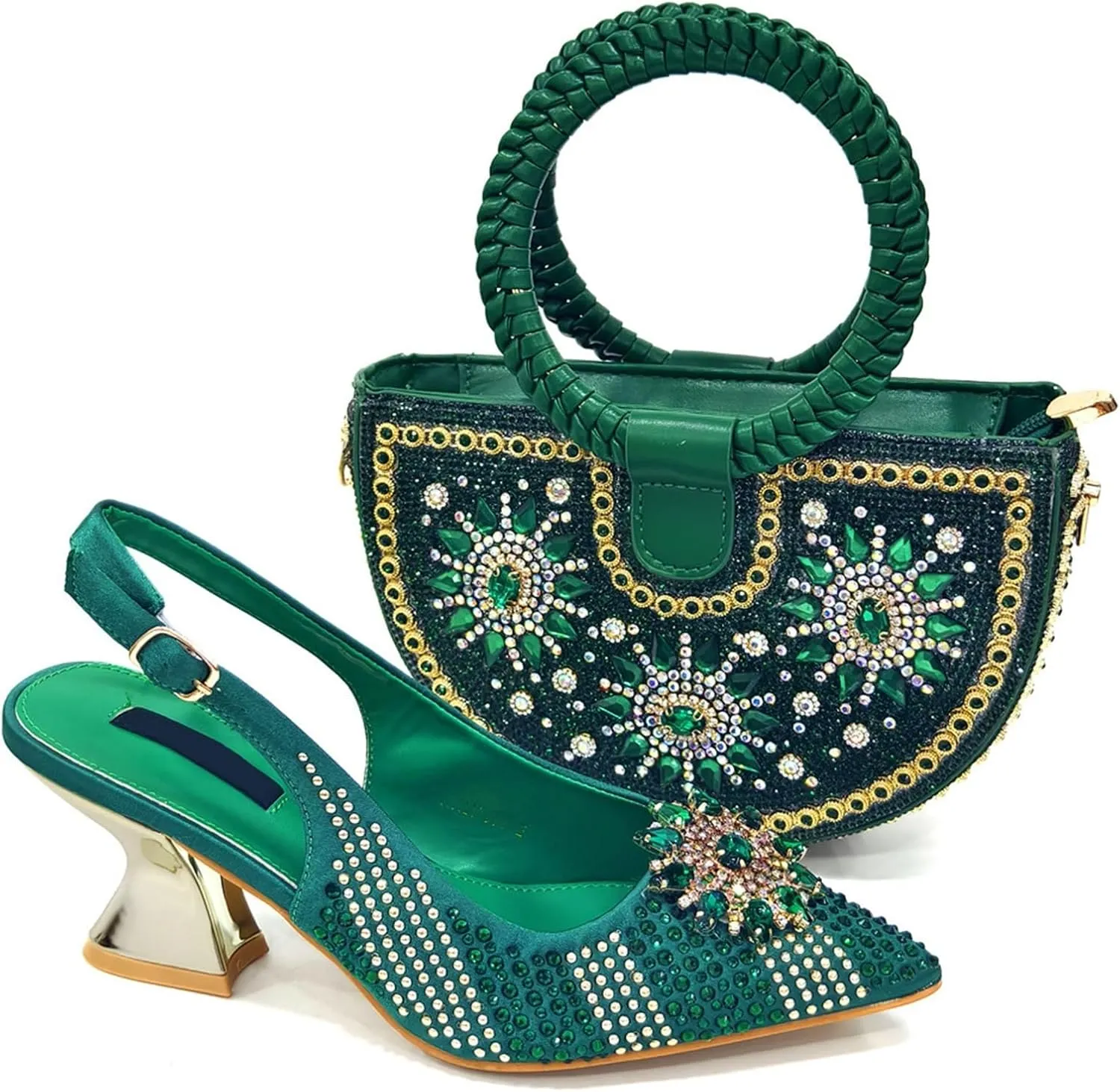 Fashion High Heels Sandals with Bags, Italian Shoes and Bag Set with Rhinestone, Shoe and Bag Matching Banquet Wedding Banquet Dinner Party Formal Occasion
