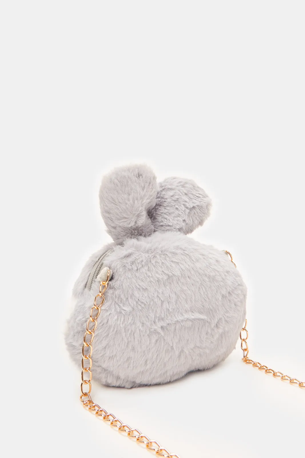 Girls Grey Rabbit Faux Fur Cross Body Bag