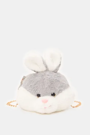 Girls Grey Rabbit Faux Fur Cross Body Bag
