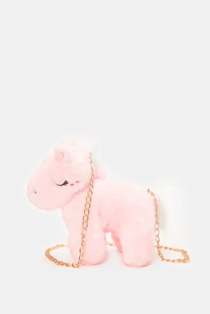 Girls Pink Unicorn Faux Fur Cross Body Bag