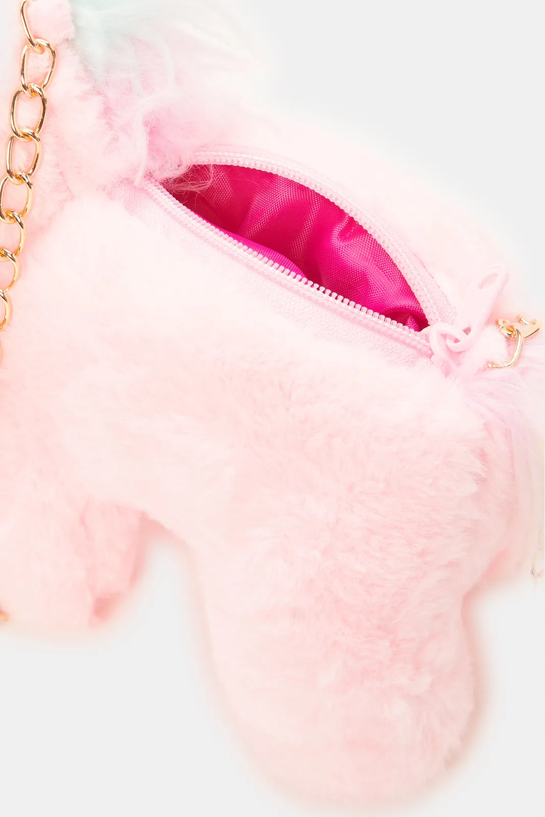 Girls Pink Unicorn Faux Fur Cross Body Bag