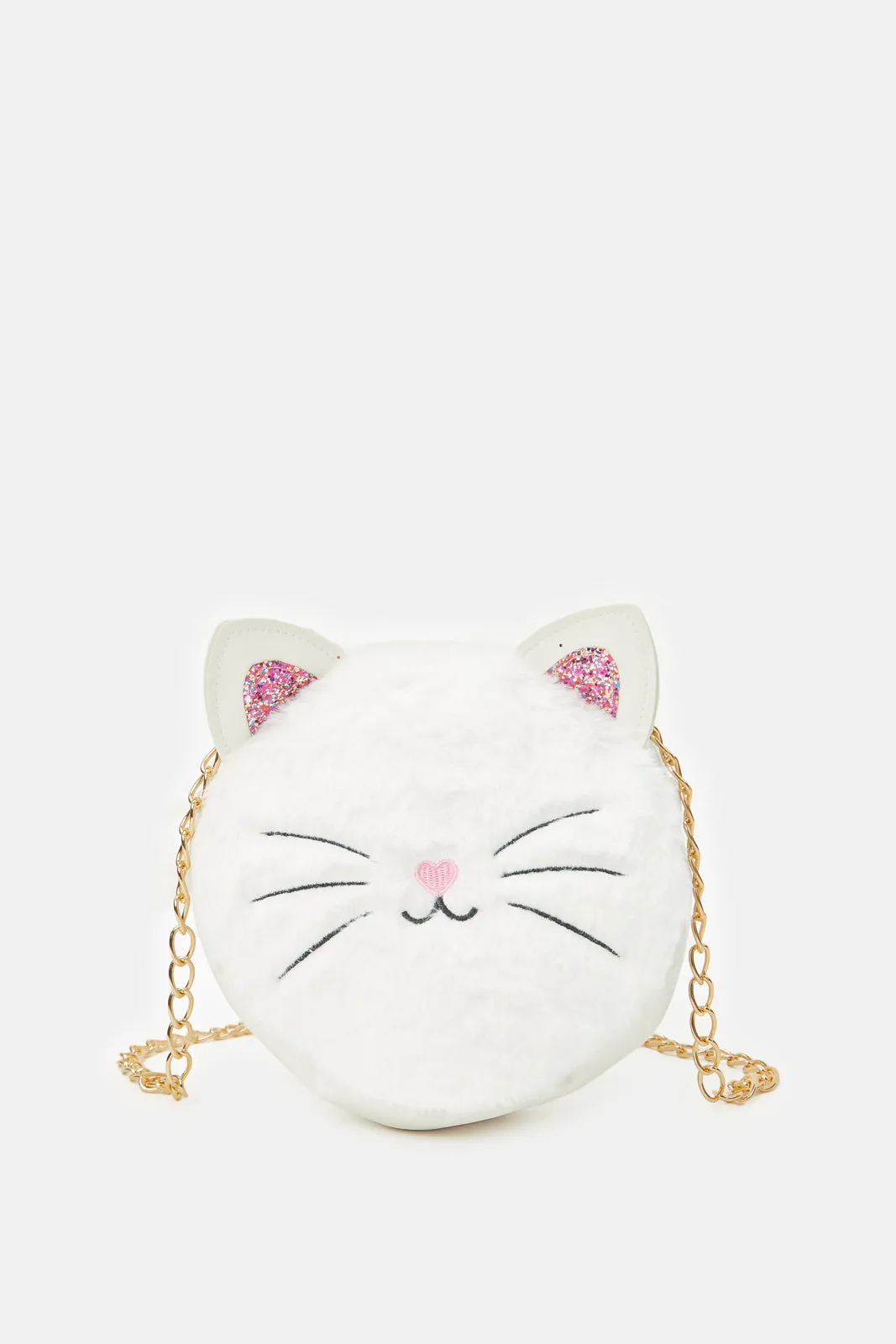 Girls White Character Faux Fur Cross Body Bag