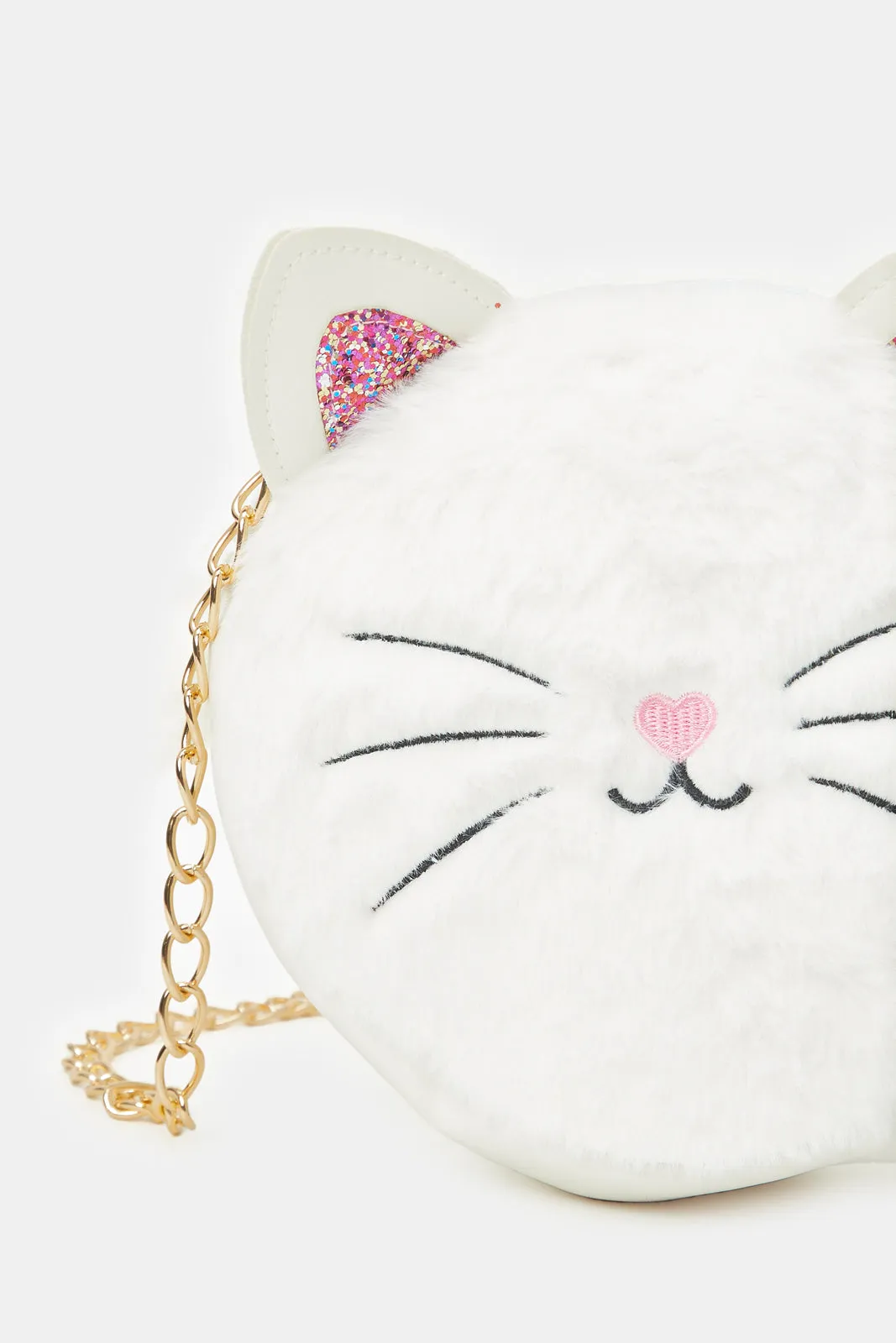 Girls White Character Faux Fur Cross Body Bag