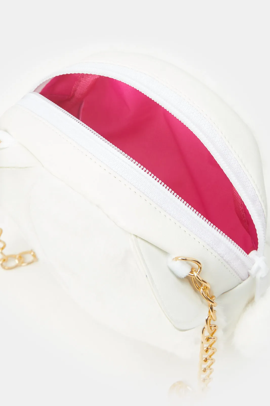 Girls White Character Faux Fur Cross Body Bag