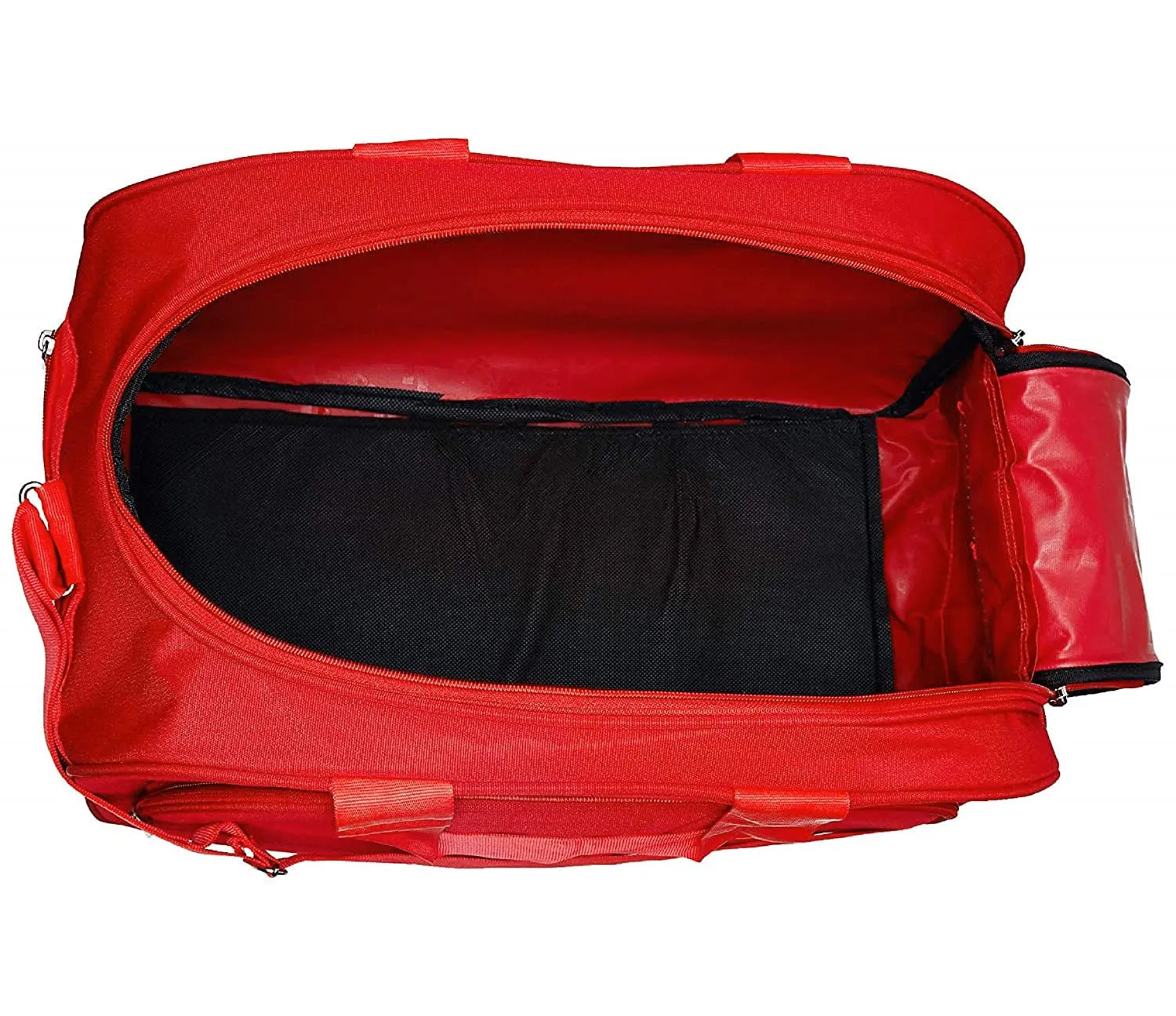 Kuber Industries Rexine Lightweight Travel Duffle Bag with Handle & 3 Outside Zipper Compartments,Large Capacity (Red)