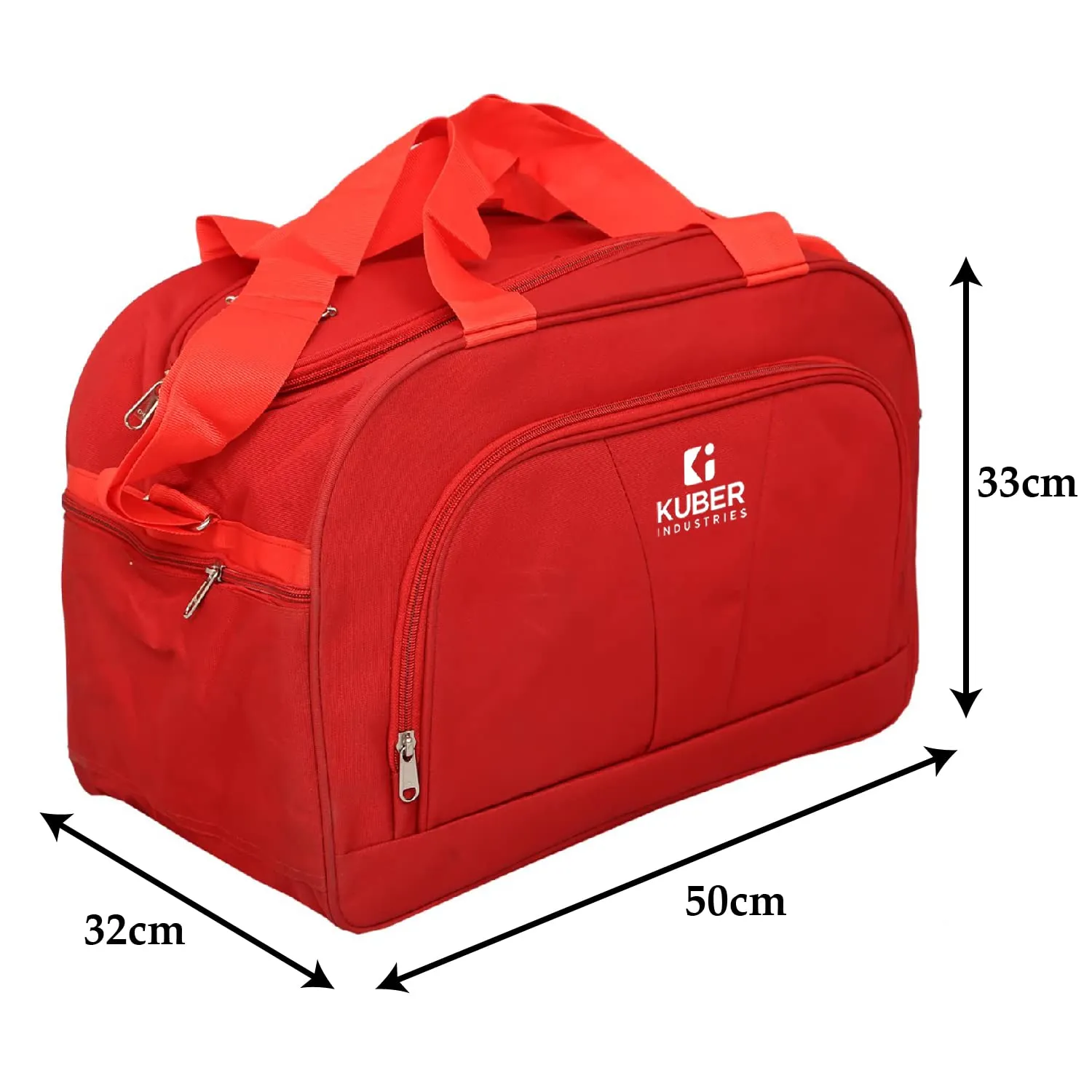 Kuber Industries Rexine Lightweight Travel Duffle Bag with Handle & 3 Outside Zipper Compartments,Large Capacity (Red)