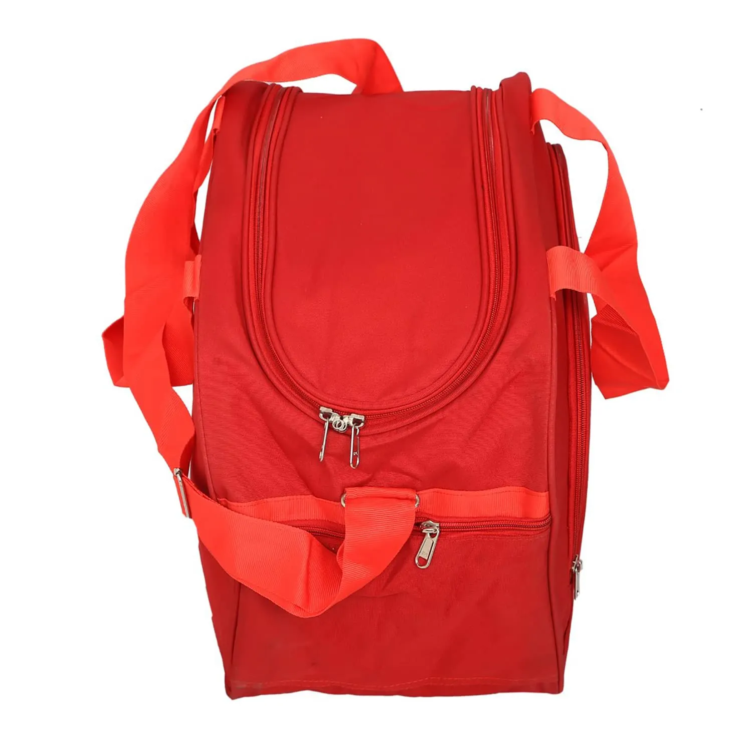Kuber Industries Rexine Lightweight Travel Duffle Bag with Handle & 3 Outside Zipper Compartments,Large Capacity (Red)