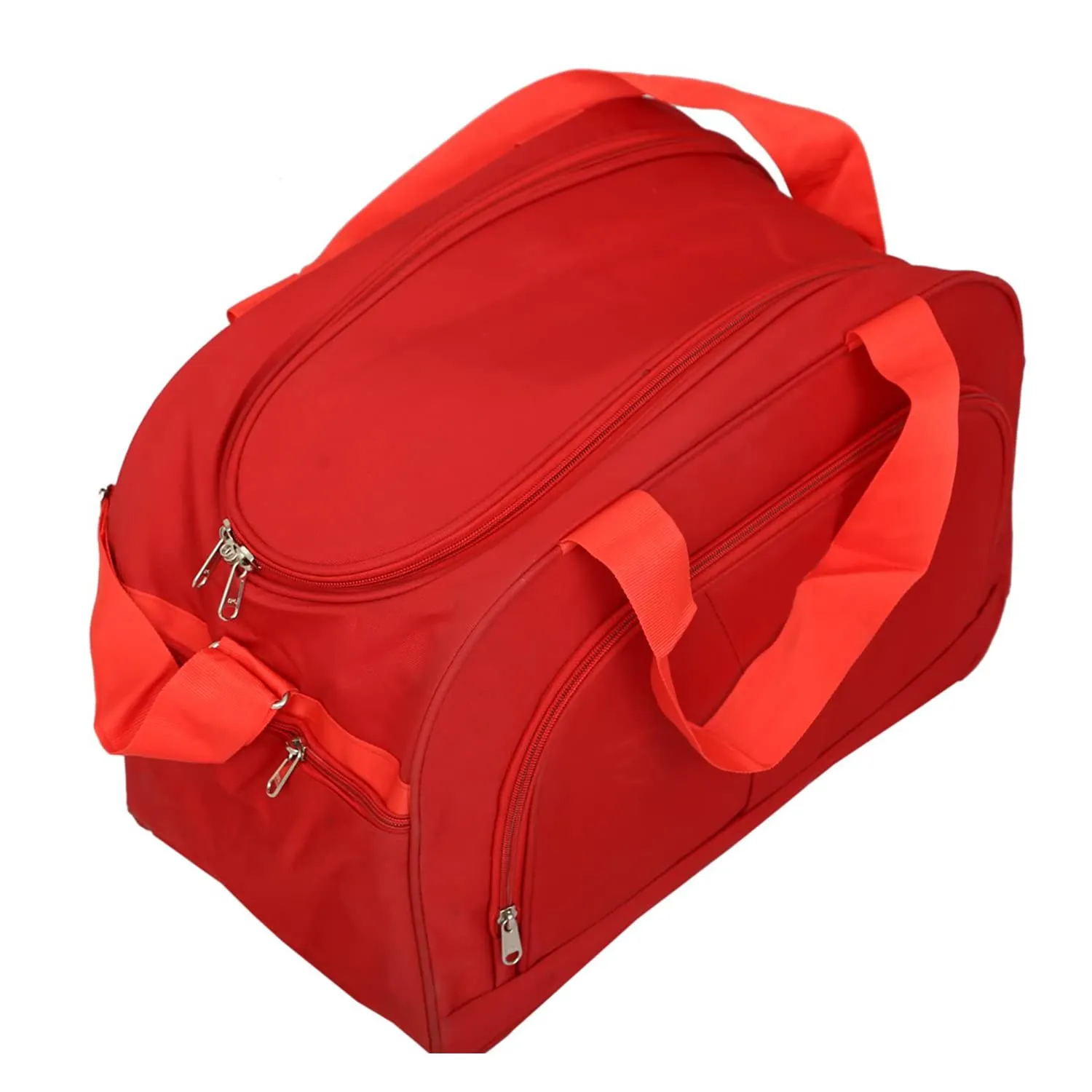 Kuber Industries Rexine Lightweight Travel Duffle Bag with Handle & 3 Outside Zipper Compartments,Large Capacity (Red)