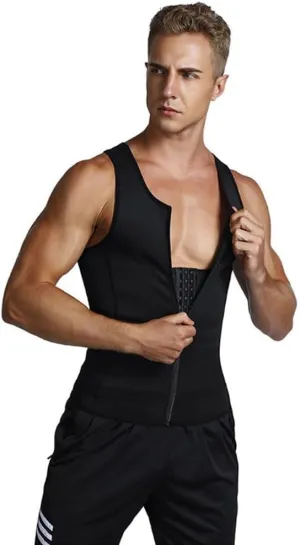 Men's Zipper Waist Trainer Trimmer Vest, Body Shaping Tummy Tuck Vest, Breathable Vest with Adjustable Elastic Waistband