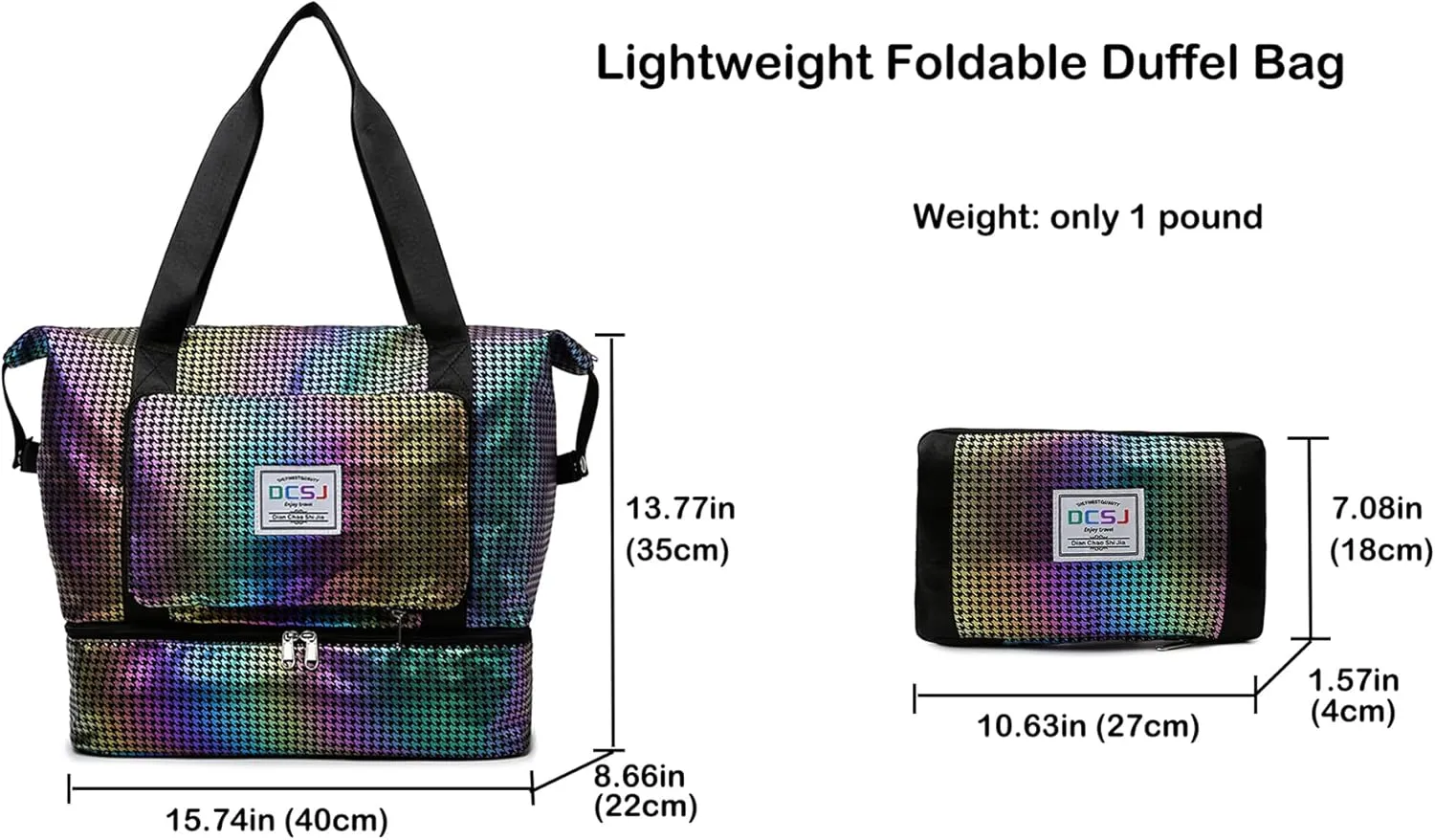 New Foldable Dry/Wet Separation Travel Duffel Bag with Shoe Compartment Large Capacity Folding Weekender Overnight Bag (G-Colorful)