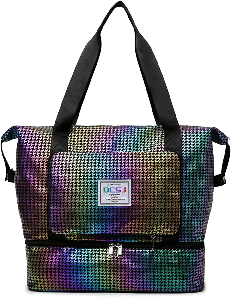 New Foldable Dry/Wet Separation Travel Duffel Bag with Shoe Compartment Large Capacity Folding Weekender Overnight Bag (G-Colorful)