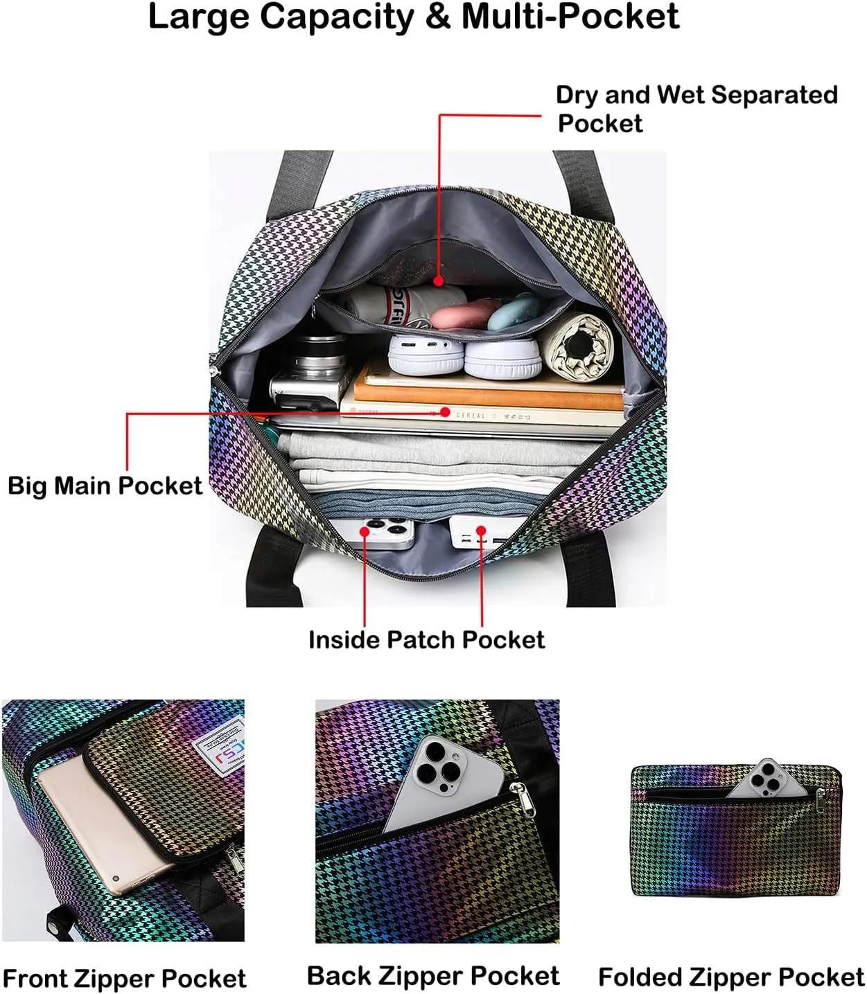 New Foldable Dry/Wet Separation Travel Duffel Bag with Shoe Compartment Large Capacity Folding Weekender Overnight Bag (G-Colorful)