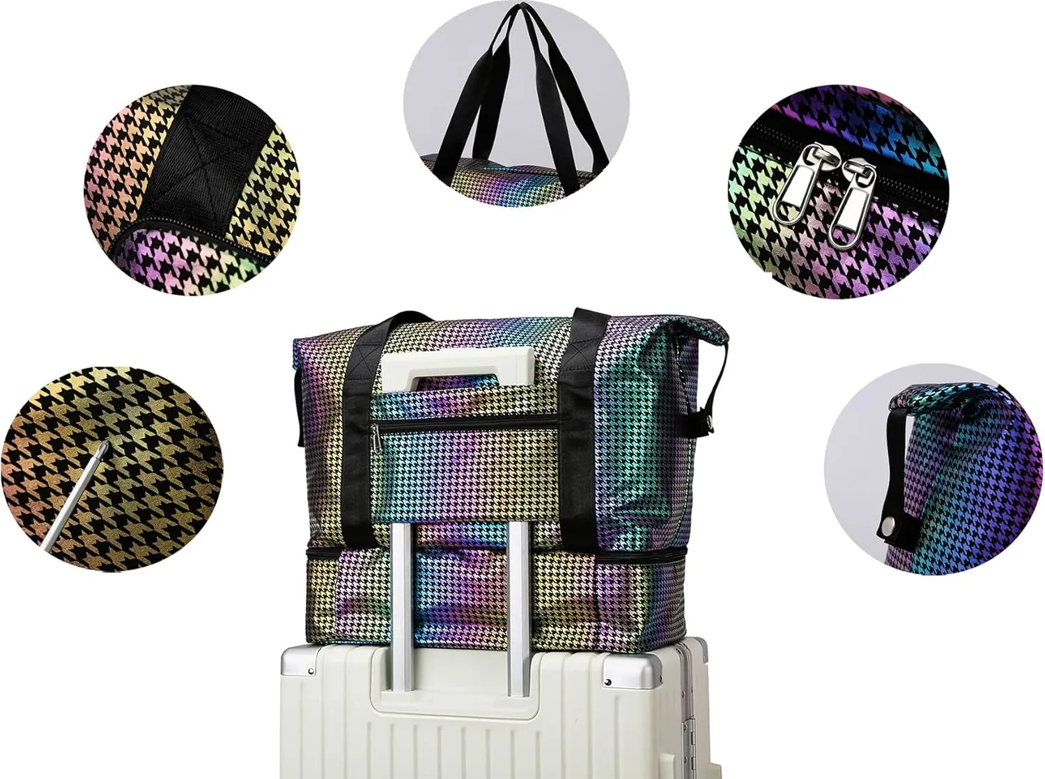 New Foldable Dry/Wet Separation Travel Duffel Bag with Shoe Compartment Large Capacity Folding Weekender Overnight Bag (G-Colorful)