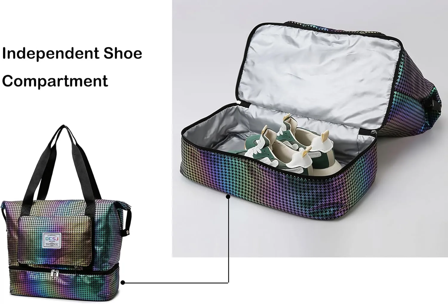 New Foldable Dry/Wet Separation Travel Duffel Bag with Shoe Compartment Large Capacity Folding Weekender Overnight Bag (G-Colorful)