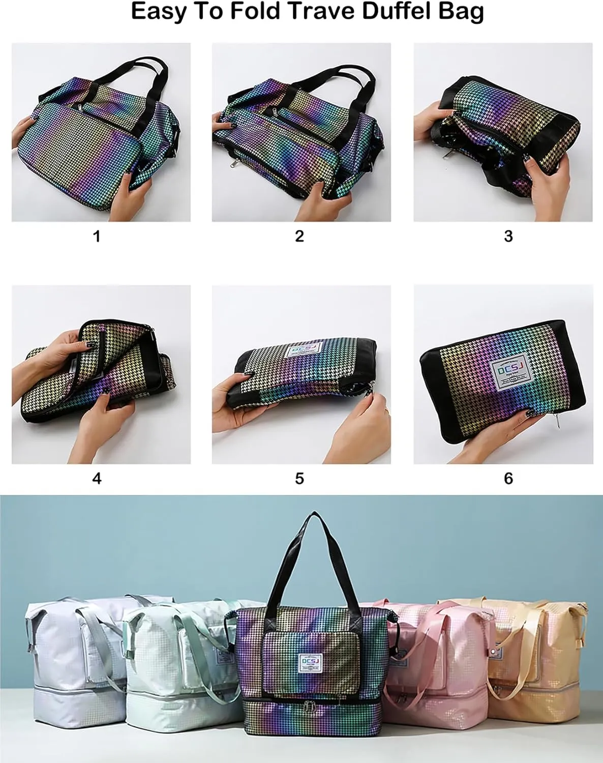 New Foldable Dry/Wet Separation Travel Duffel Bag with Shoe Compartment Large Capacity Folding Weekender Overnight Bag (G-Colorful)