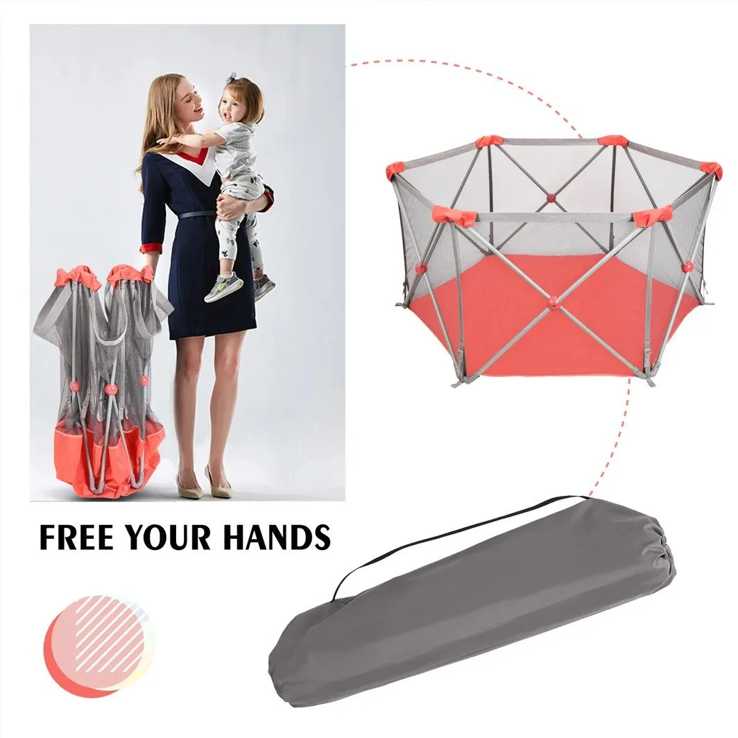 Odoland Safety Portable Playpen Infants Toddler Fence