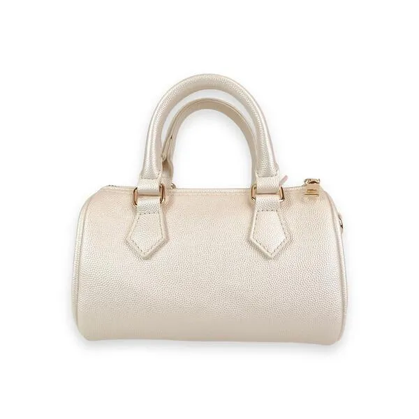 Pearl Studs Cream Leather Barrel Bag
