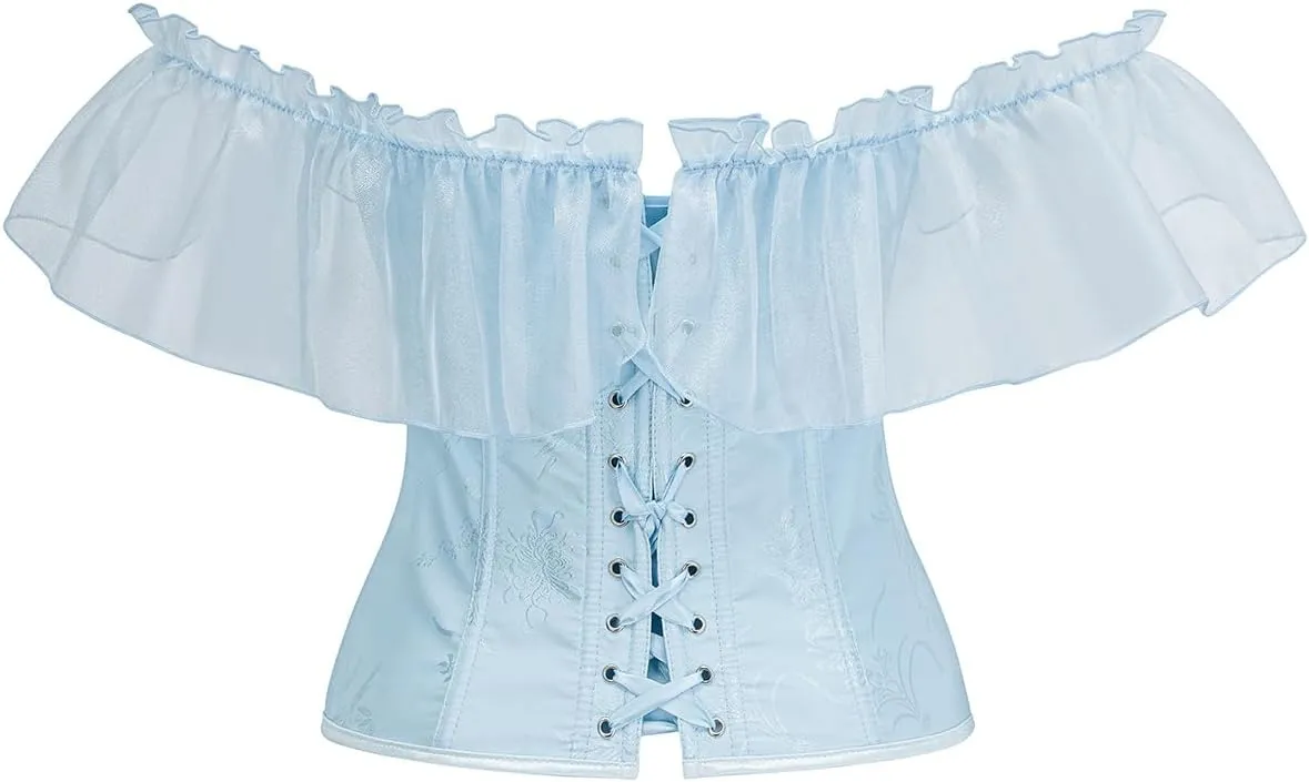 SHYMMUO Women Corset Top with Lace Sleeve Lace Up Sexy Bustier Lingerie Waist Trainer Costume Tops