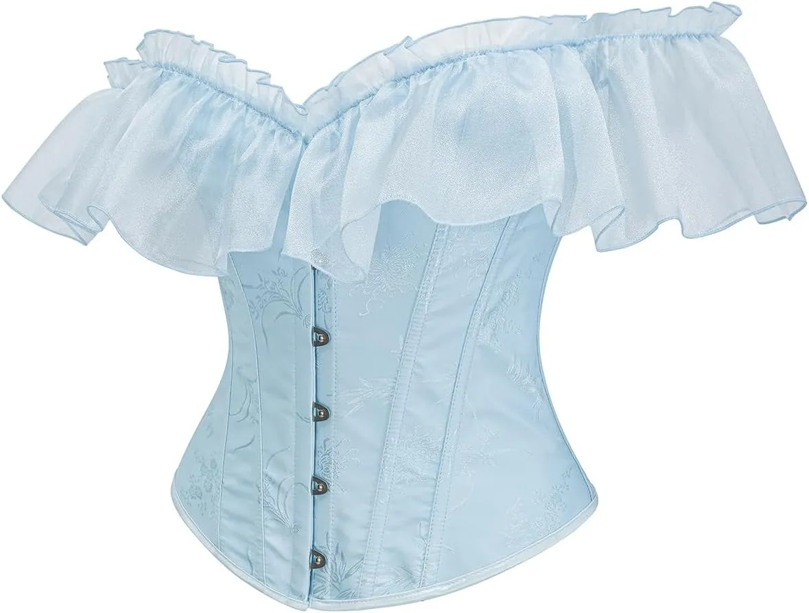 SHYMMUO Women Corset Top with Lace Sleeve Lace Up Sexy Bustier Lingerie Waist Trainer Costume Tops