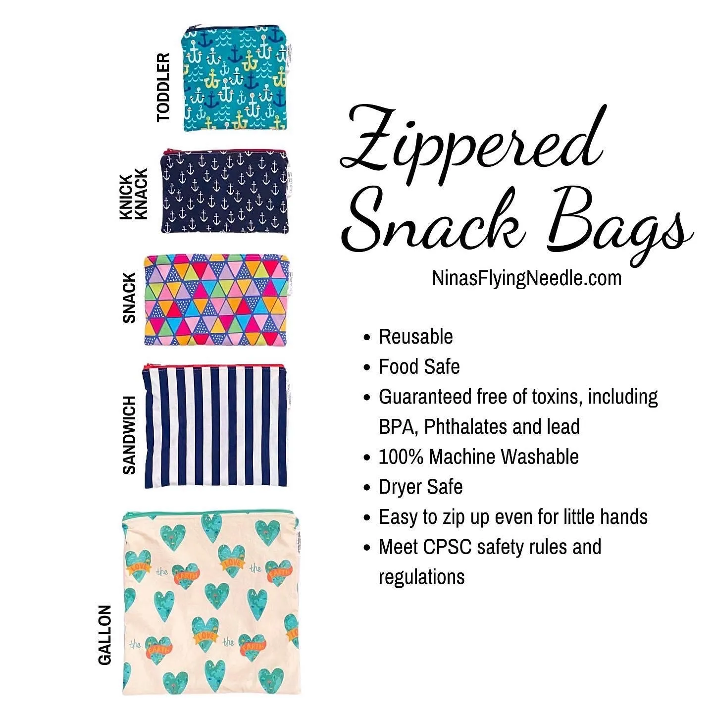 Snack Sized Reusable Zippered Bag Unicorns Rainbows