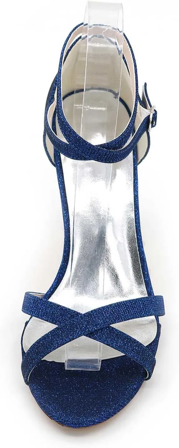 TarfiC Women's High Heel Sparkly Sandals Ankle Strap Buckle Bridal Pumps Rhinestones Open Toe Sandals for Wedding Banquet