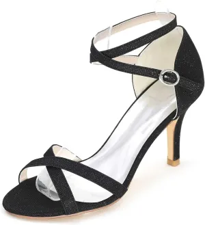 TarfiC Women's High Heel Sparkly Sandals Ankle Strap Buckle Bridal Pumps Rhinestones Open Toe Sandals for Wedding Banquet