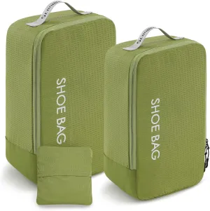Travel Shoe Bags, Foldable Shoe Storage Organizer Shoe Pouch with Zipper,Water-Resistant Shoe Bag for Gym, Shoe Storage Pouch for Men and Women(2pcs larger small）green