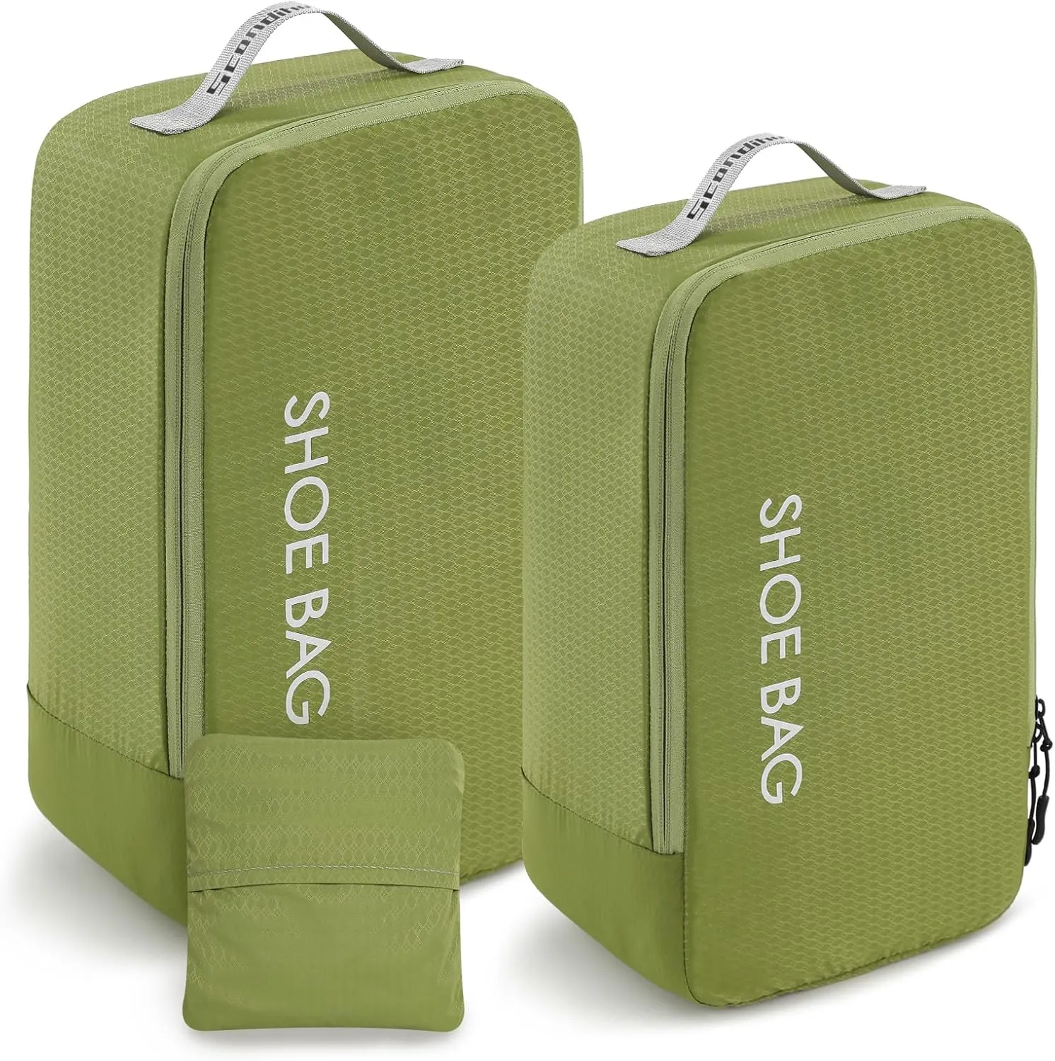 Travel Shoe Bags, Foldable Shoe Storage Organizer Shoe Pouch with Zipper,Water-Resistant Shoe Bag for Gym, Shoe Storage Pouch for Men and Women(2pcs larger small）green