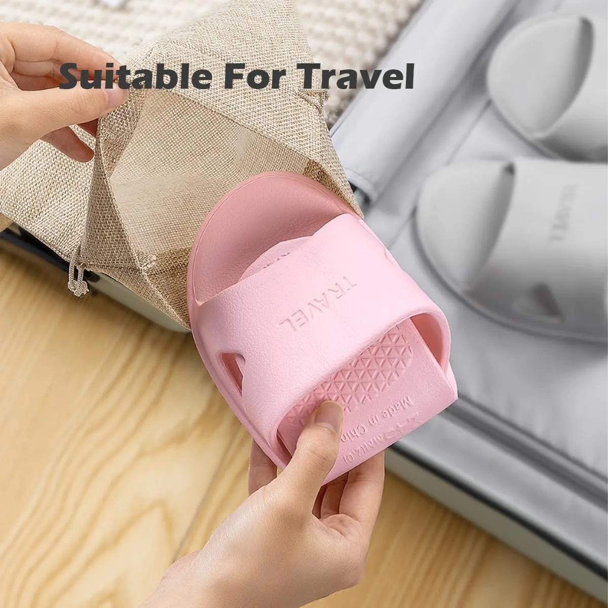 Travel Slippers for Women and Men, Portable Foldable Slippers with Cotton Storage Bag, Travel Shower Sandals Non-Slip Quick Dry Outdoor Camping Swimming Beach Hotel Sandals