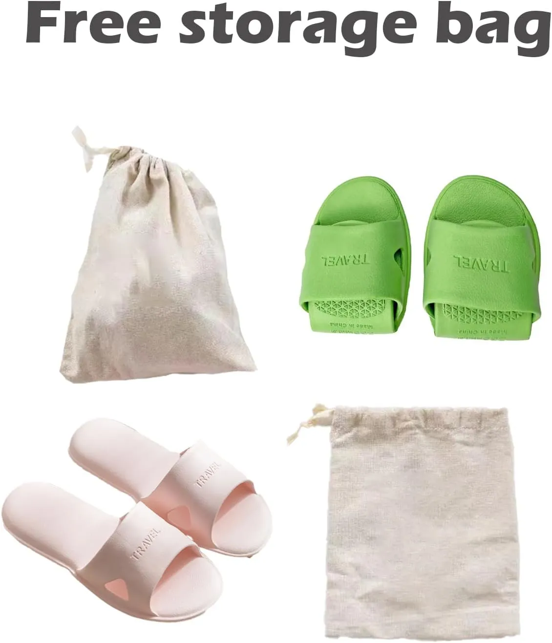 Travel Slippers for Women and Men, Portable Foldable Slippers with Cotton Storage Bag, Travel Shower Sandals Non-Slip Quick Dry Outdoor Camping Swimming Beach Hotel Sandals