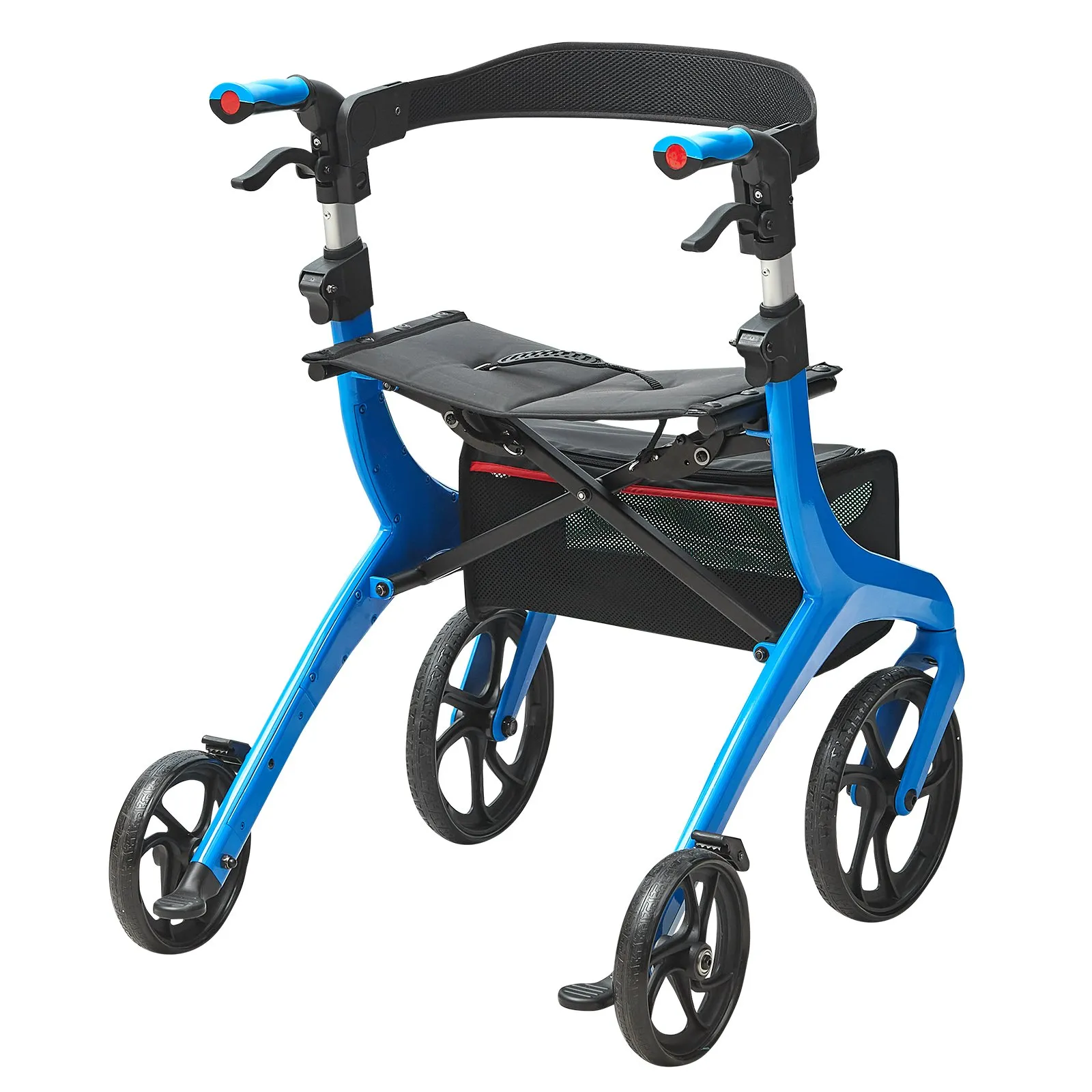 VEVOR Folding Rollator Walker for Seniors and Adults, Lightweight Aluminum Rolling Walker with Seat and Adjustable Handle, 4-Wheel Outdoor Mobility Walker with Spacious Storage Bag, 300LBS Capacity
