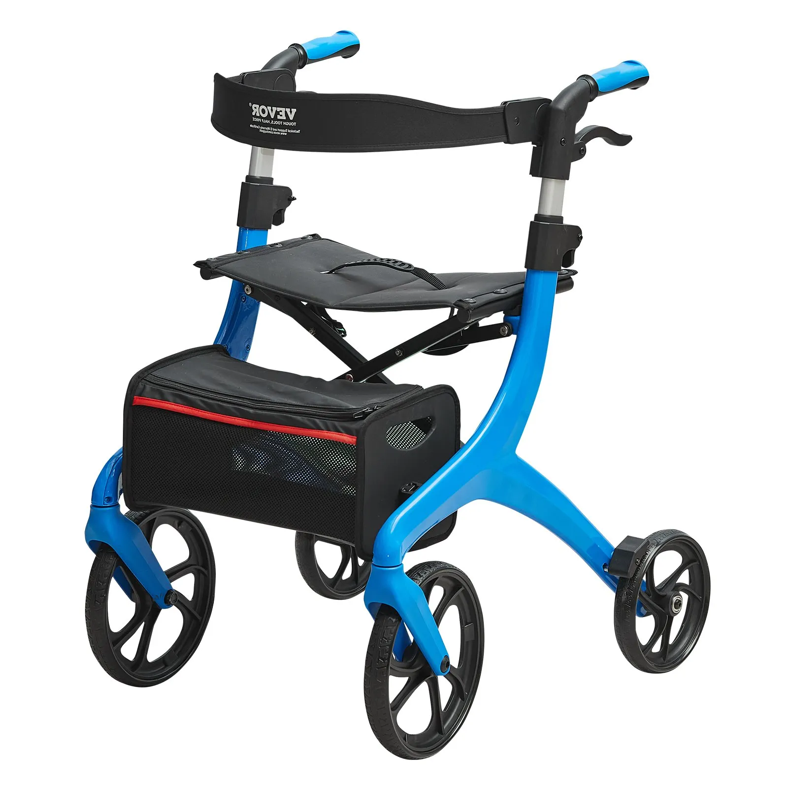 VEVOR Folding Rollator Walker for Seniors and Adults, Lightweight Aluminum Rolling Walker with Seat and Adjustable Handle, 4-Wheel Outdoor Mobility Walker with Spacious Storage Bag, 300LBS Capacity