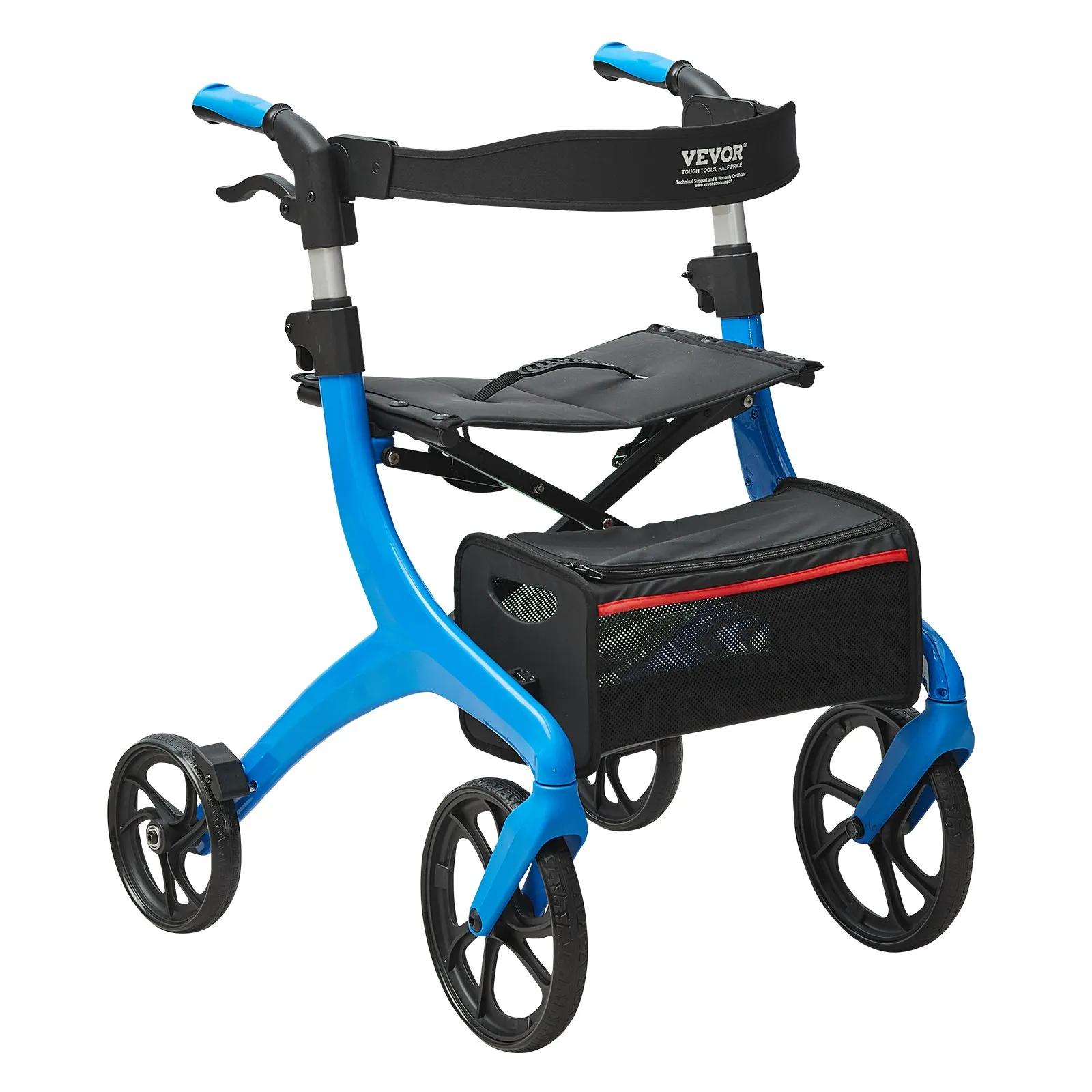 VEVOR Folding Rollator Walker for Seniors and Adults, Lightweight Aluminum Rolling Walker with Seat and Adjustable Handle, 4-Wheel Outdoor Mobility Walker with Spacious Storage Bag, 300LBS Capacity