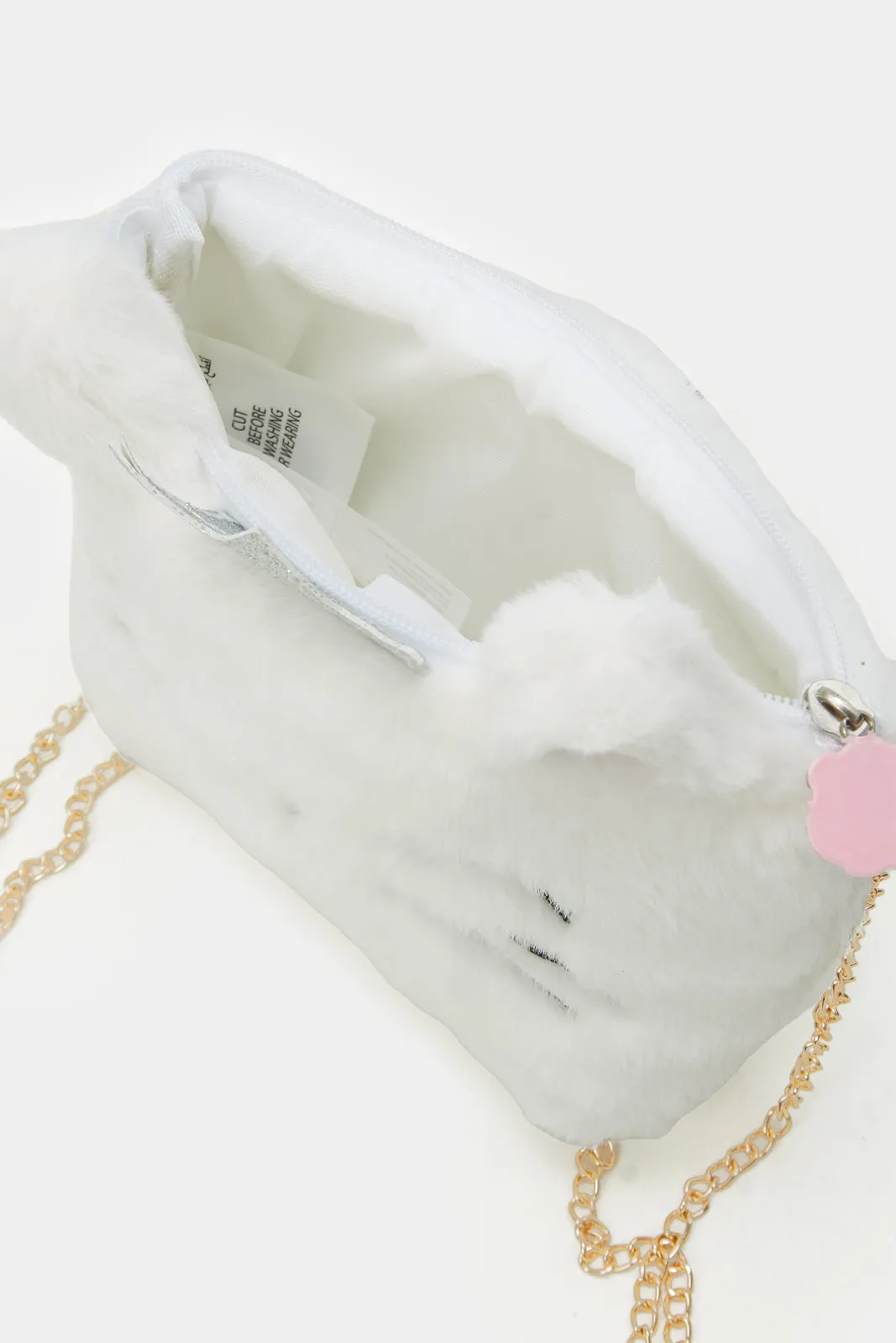 White Character Faux Fur Cross Body Bag
