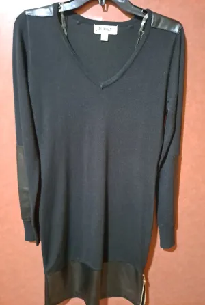 Women black casual dress with leather